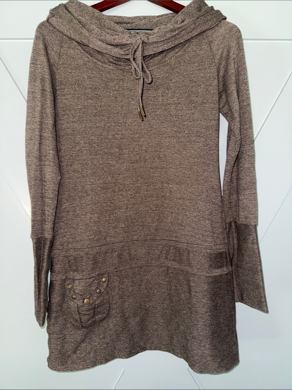Women's Draped Cowl Tunic Sweatshirt/Tunic in Heather Brown - Picture 1 of 6
